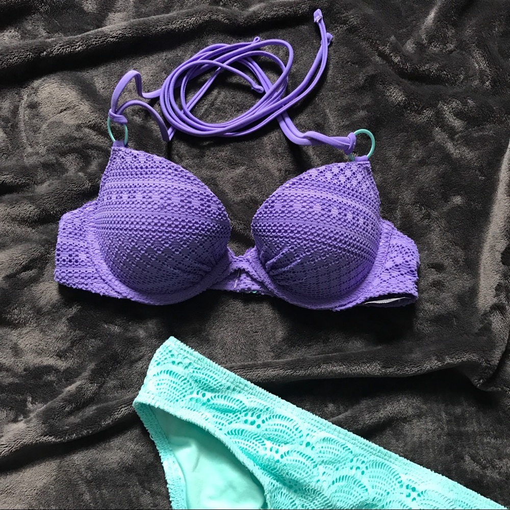 Aerie Purple/Teal "Brooke" Crochet Bikini Top